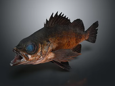 Realistic Fish with Large Blue Eyes Open Mouth and Spiky Dorsal Fin 3d model