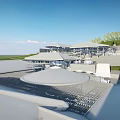 Modern Commercial Complex With Spacious Roof Green Landscaping And Water Features