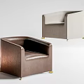 Modern Single Sofa Designs In Brown Leather And Light Gray Fabric With Gold Legs