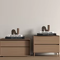 Two Modern Wooden Bedside Tables with Architecture Books and Letter N Decor 3d model
