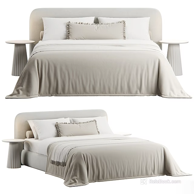 Elegant Double Bed Design With Soft Neutral Bedding And Side Tables 3d model 