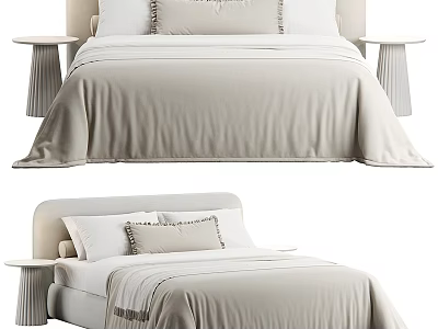Elegant Double Bed Design With Soft Neutral Bedding And Side Tables 3d model