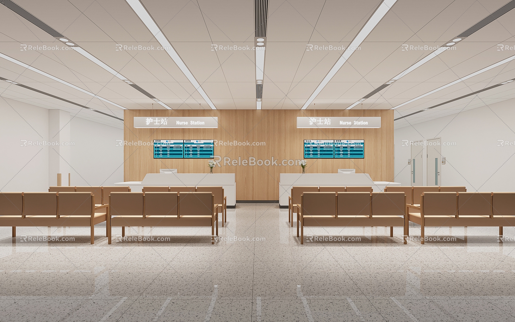 Hospital nurse station rest waiting area aisle 3d model