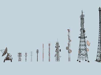 Different Types of Telecommunication Equipment Such as Towers Satellite Dishes Telephone Poles and Antennas 3d model