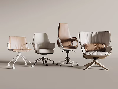 Modern Office Chairs With Various Designs Beige White Light Brown Colors And Wheeled Leisure Styles 3d model