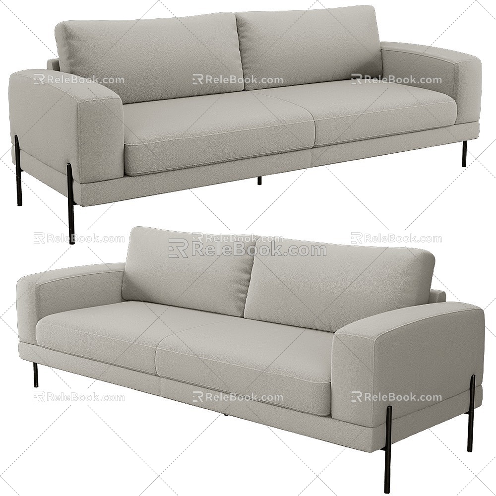 French American Double Sofa Leather Sofa Living Room Sofa Office Sofa Cloud Sofa Tofu Block Sofa 3d model