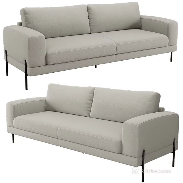 Modern Minimalist Two Seater Sofa With Light Gray Fabric And Slim Metal Legs 3d model 