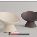 Pair of Cream White and Dark Brown Leisure Chairs with Curved Design and Textured Base