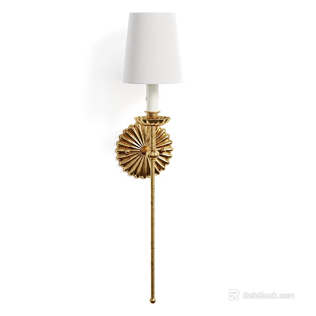 Elegant Gold Wall Lamp With White Fabric Shade And Radiant Pattern Base 3d model