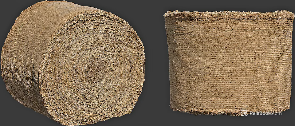 Two Natural Jute Rope Pieces Coiled And Cylindrical With Textured Finish 3d model 