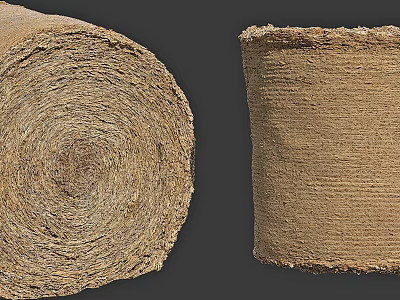 Two Natural Jute Rope Pieces Coiled And Cylindrical With Textured Finish 3d model