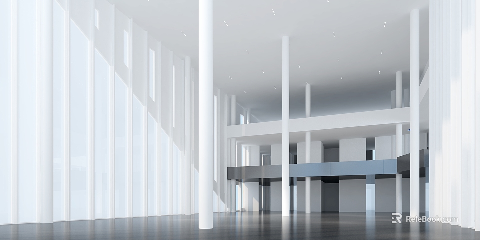 Modern Front Desk Reception Area With Minimalist Design White Counter And Pendant Lights 3d model 