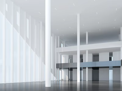 Modern Front Desk Reception Area With Minimalist Design White Counter And Pendant Lights 3d model