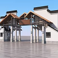 Traditional Chinese Entrance Gate With Symmetric Structure White Walls And Black Roofs