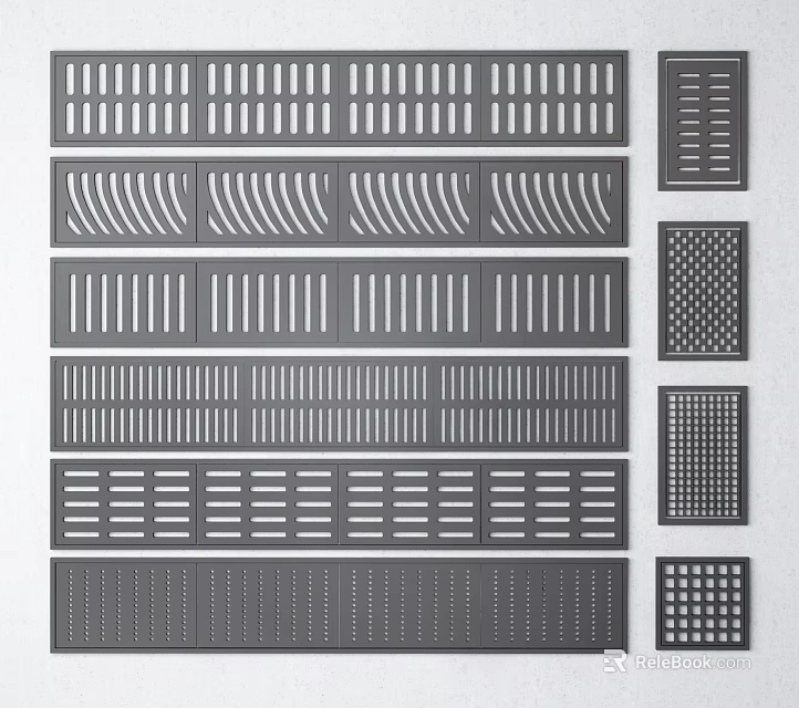 Modern Bathroom Small Accessories With Various Grid Patterns And Drain Covers 3d model 