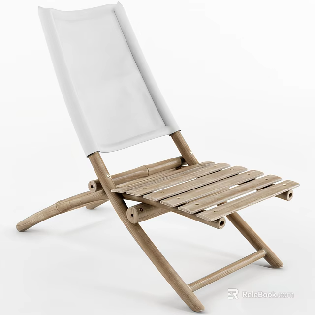Minimalist Design Wooden Frame Lounge Chair With White Fabric Backrest And Slatted Seat 3d model 