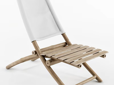 Minimalist Design Wooden Frame Lounge Chair With White Fabric Backrest And Slatted Seat 3d model
