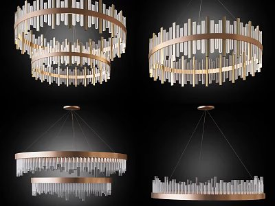 Elegant Modern Hanging Crystal Chandeliers With Brass Frame And Transparent Pendants 3d model