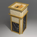 Public Facility Square Trash Can With Golden Frame And Marble Panel Design 3d model