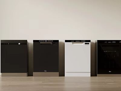 Modern Kitchen With Black And White Built In Appliances Lineup 3d model
