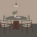 Elegant Round Marble Top Table And Four Light Chairs With Dark Brown Legs