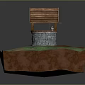 Traditional Well Structure With Wooden Roof Stone Base And Green Grass On Reddish Brown Platform