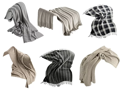 Various Styles of Bed Runner with Neutral Tones Plaid and Striped Patterns Soft Knitted Fabric 3d model