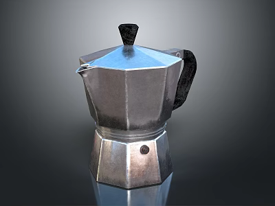 Shiny Metallic Moka Pot with Black Handle for Home Kitchen Brewing 3d model