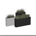 Green Grassy Potted Plants In Black And Gray Rectangular Planters Arrangement 3d model