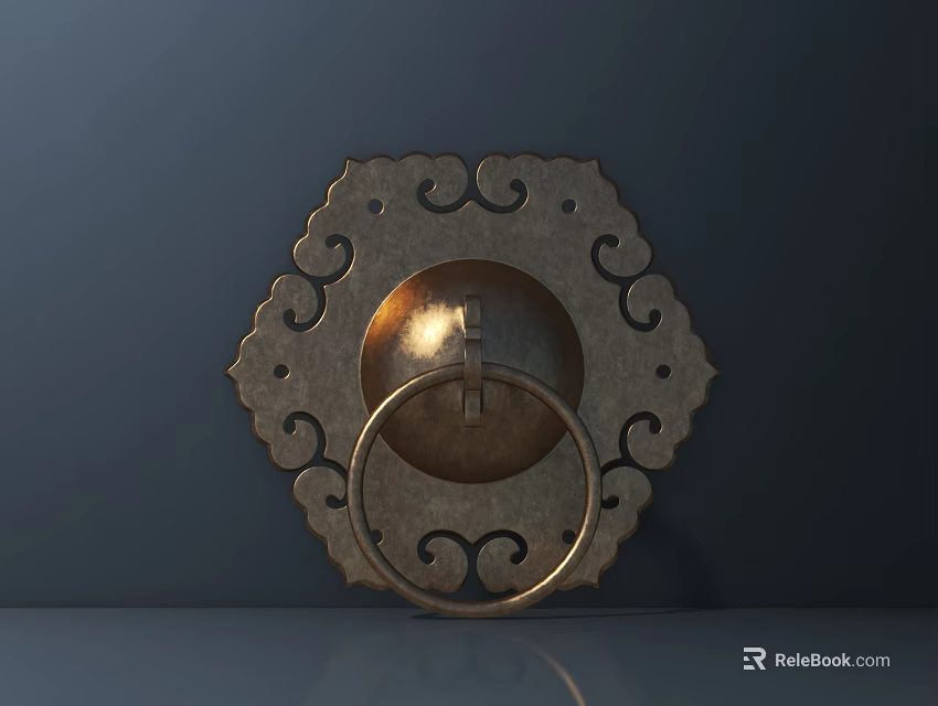 Brass Decorative Door Knocker Metal Hardware Tool With Intricate Scroll Patterns 3d model 