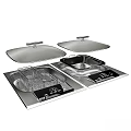 Stainless Steel Kitchen Cookware Set With Two Mesh Baskets Lids And Control Panels