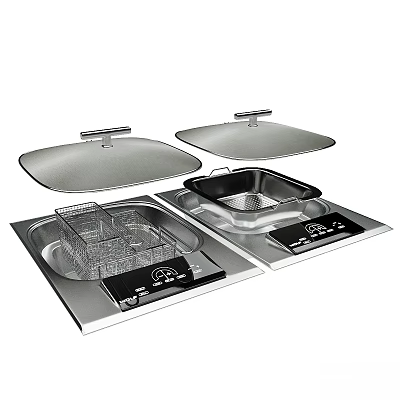 Stainless Steel Kitchen Cookware Set With Two Mesh Baskets Lids And Control Panels 3d model