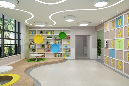 Modern Corridor Kindergarten Corridor Reading Area 3d model