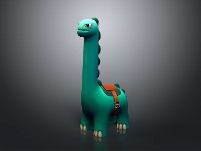 Green Long Necked Cartoon Dinosaur Character With Brown Saddle And 3D Model Design 3d model