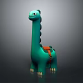 Green Long Necked Cartoon Dinosaur Character With Brown Saddle And 3D Model Design