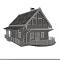 Log Cabin Exterior Design With Wooden Shingle Roof Porch And White Railing