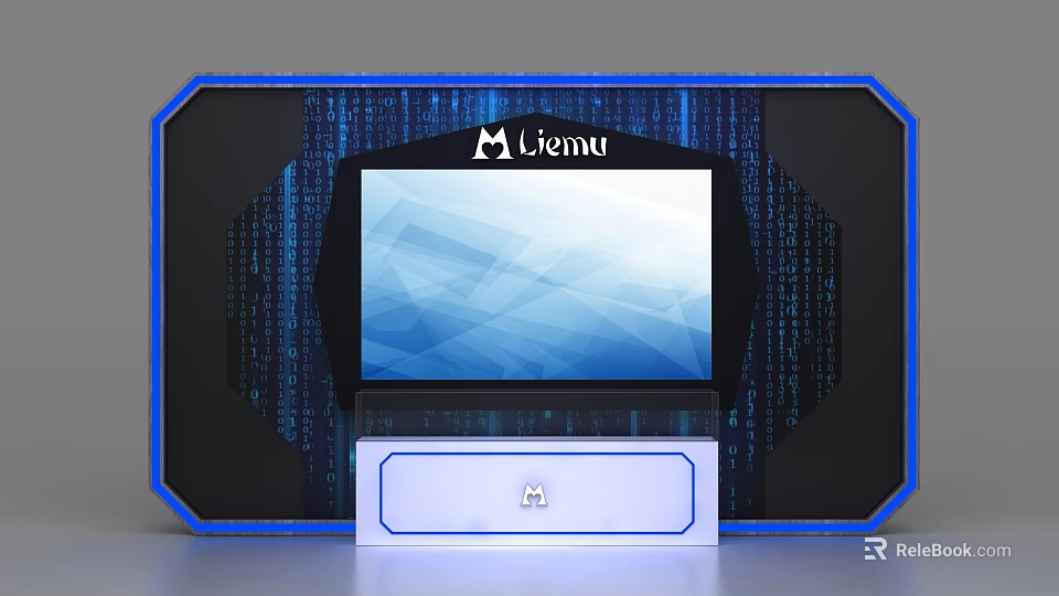 Modern Liemu Display Shelf With Blue Frame Screen Black Background And Drawer 3d model