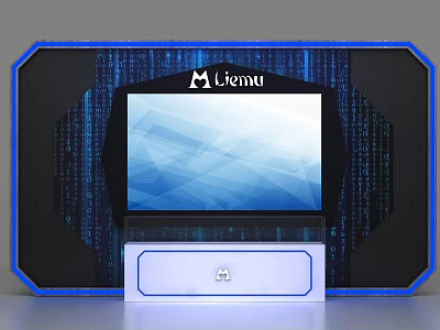 Modern Liemu Display Shelf With Blue Frame Screen Black Background And Drawer 3d model