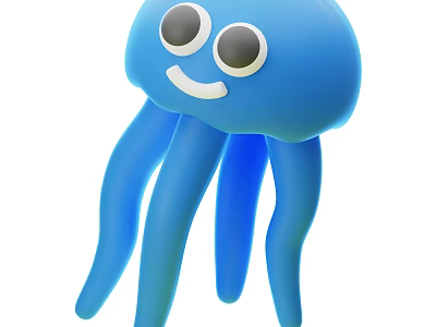 Cute Cartoon Blue Jellyfish with Big Eyes Smiling Face and Long Tentacles 3d model