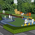 Fun Children's Playground With Animal Shaped Structures Colorful Ground Trees Slides And Kids Playing