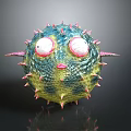 Fantasy Spiked Green Spherical Creature With Large Eyes Red Lips And Side Protrusions