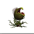 Venus Flytrap With Large Mouth Sharp Teeth Green Red Patterns Long Vines In Brown Pot