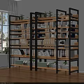 Sturdy Wood And Metal Shelving Unit With Organized Files Books Storage Boxes And Small Potted Plants