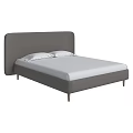 Modern Minimalist Double Bed With Upholstered Gray Curved Headboard White Mattress And Gold Legs