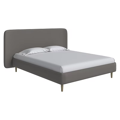 Modern Minimalist Double Bed With Upholstered Gray Curved Headboard White Mattress And Gold Legs 3d model