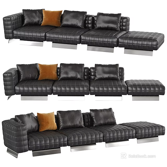 Modern Black Leather Sectional Sofa With Modular Design And Comfortable Cushions 3d model