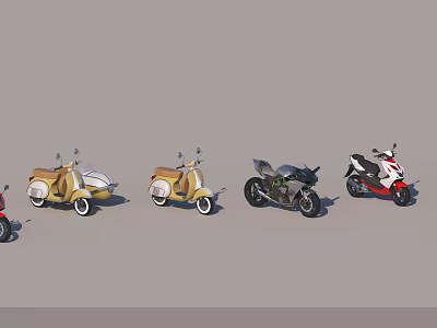 Various Style Motorcycles With Classic And Sporty Designs In Yellow Black Red Colors 3d model