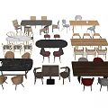 Various Dining Table Sets With Wooden Marble Tops And Matching Chairs 3d model
