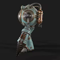 Game and Movie Robot Character With Round Head Mechanical Design And Teal Copper Accents