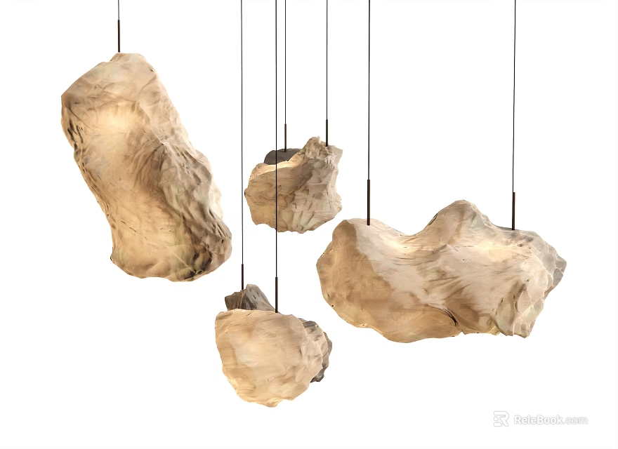 Irregular Shape Natural Stone Textured Modern Pendant Lights for Interior Design 3d model